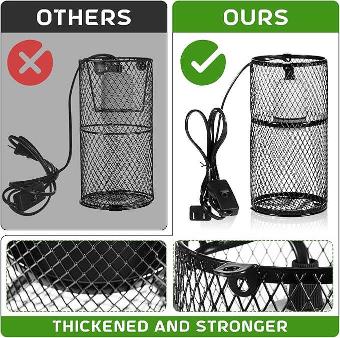 VIHOSE 4 Pcs Reptile Heat Lamp Guard with 150W Ceramic Heat Emitter Basking Anti Scald Heating Lamp Holder Mesh Cage Reptile Protection Lampshades for Lizard Snake Chick