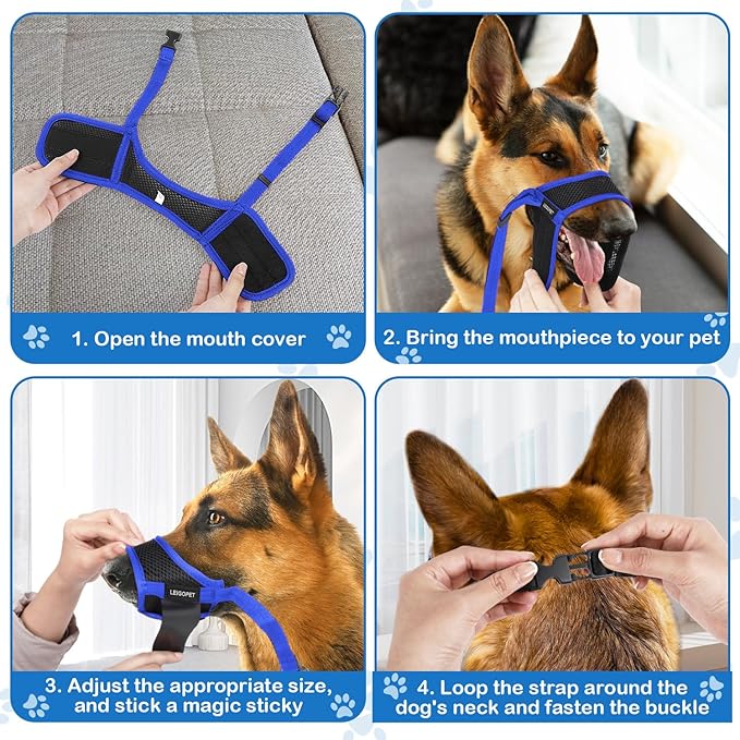 Dog Muzzle, Soft Nylon Muzzles for Small Medium Large Sized Dogs to Anti & Prevent Biting Barking Chewing, Pet Mouth Guard for German Shepherd with Adjustable Strap, Allows Panting Drinking (Blue,XL)