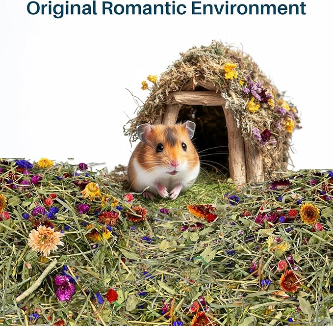 Sukh 200G Hamster Bedding - Flowers & Herbs Odor Control Dwarf Gerbil Robo Katy Habitat Decor Hamster Forage Gerbils Mice Lemmings Degus or Other Small-Sized Pets
