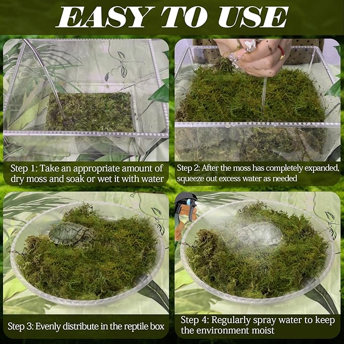 ZeeDix 8OZ Sphagnum Moss for Reptiles/Plants, Natural Reptile Moss Bedding for Tortoise Gecko Lizard Snake Hermit Crab Terrarium Habitat, Odor Control & Humidity Retention