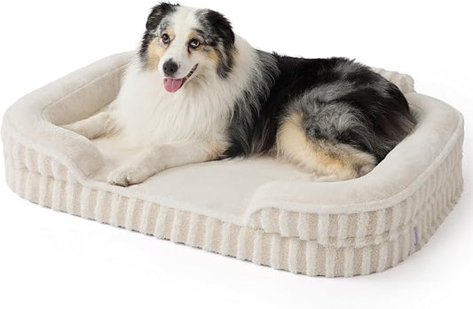LE SURE Cute Dog Beds for Extra Large Dogs, Orthopedic Waterproof XL Pet Bed with Sides, High Back Non-Slip and Egg-Crate Foam Big Dog Couch Sofa with Washable Removable Cover, Beige