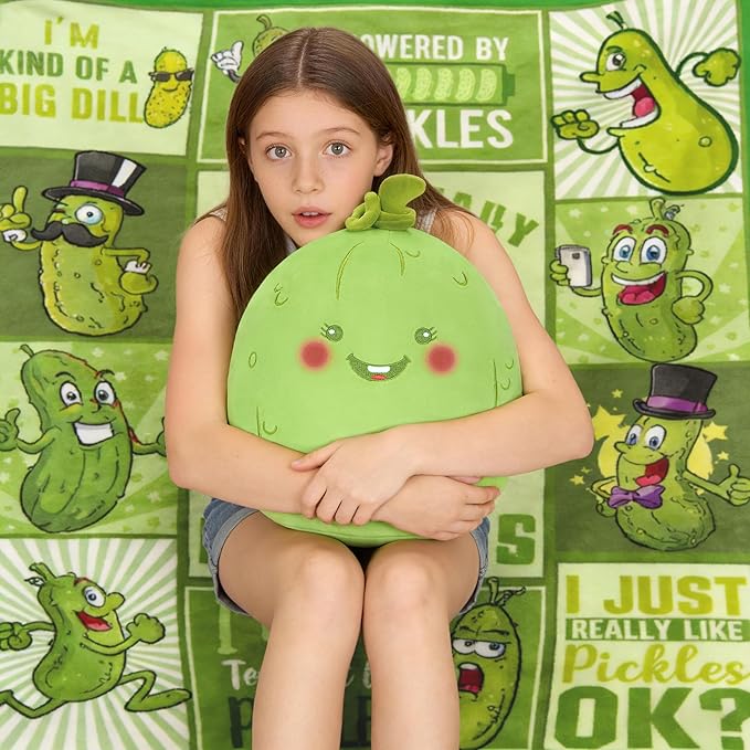 PEACH CAT Original Pickle Stuffed Animal 12" Cute Cucumber Plush Soft Vegetable Plushies Toys Gifts for Kids Green