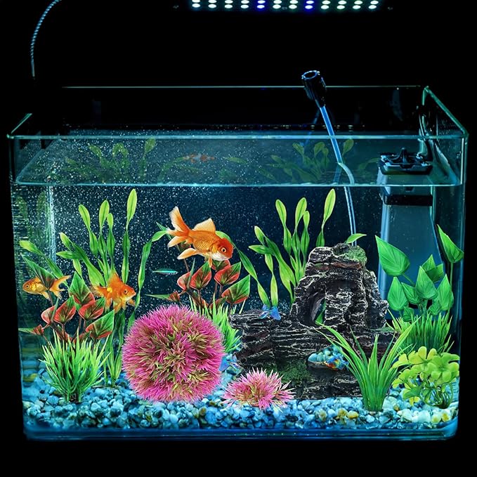 QUOZUO Fish Tank Accessories Aquarium Plants, 10pcs Colorful Fish Bowl Ornaments Plants and Rock Cave Decor Set, Aquarium Decor