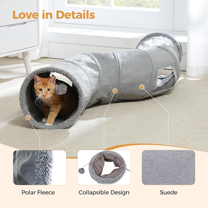 PAWZ Road Cat Tunnel S Shape Cat Tunnels for Large & Indoor Cats 51”Long | Durable, Spacious 10.5" Cat Tube with Peepholes & Dangling Ball Toy, Connected to Play Tunnels, Collapsible for easy storage