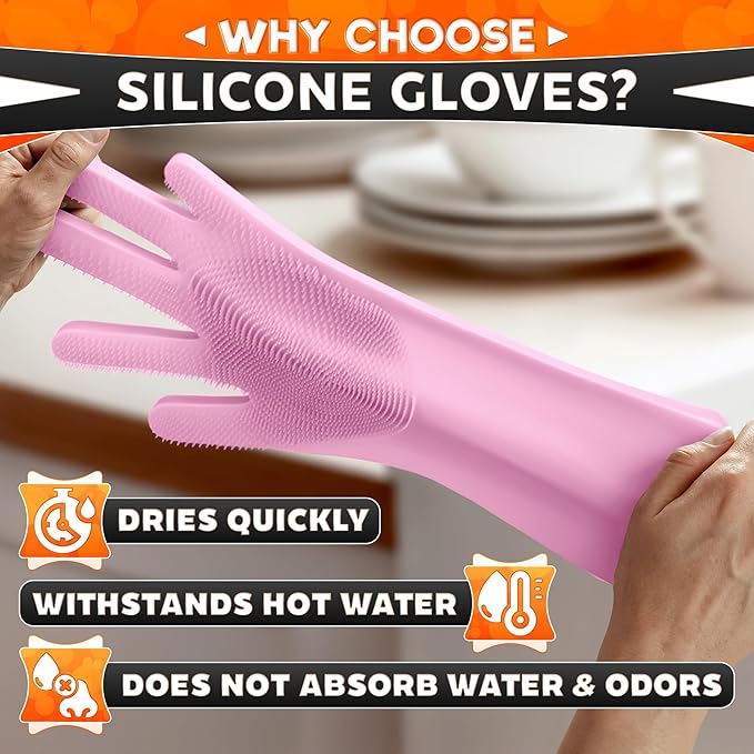 ALPENKOK Silicone Dishwashing Gloves with Scrubber – Non-Slip Silicone Gloves for Washing Dishes | Household Use