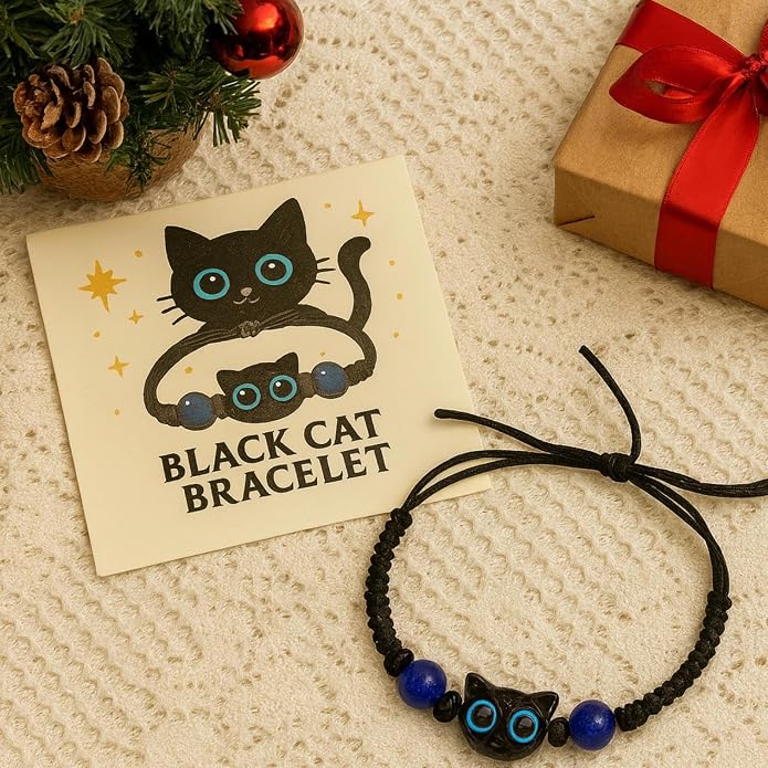 Halloween Black Cat Costume Accessories - Black Cat Bracelet, BlackCat National Day Jewelry, Cat Lovers Gift for Women & Girls