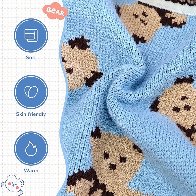 ABRRLO Small Dog Sweaters Cute Bear Dog Cardigans Clothes for Small Medium Dogs Boy Girl Puppy Cat Knitting Cardigan Outfits Dogs Winter Coats Warm Pet Doggy Clothes Soft Knitwear Apparel (Blue,L)