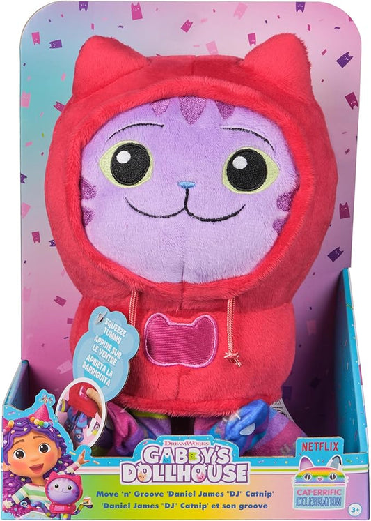Gabby’s Dollhouse, Move & Groove Daniel James DJ Catnip Plush Toy, 10-Inch Tall Stuffed Animal with Moving Arms, Kids Toys for Girls & Boys Ages 3+
