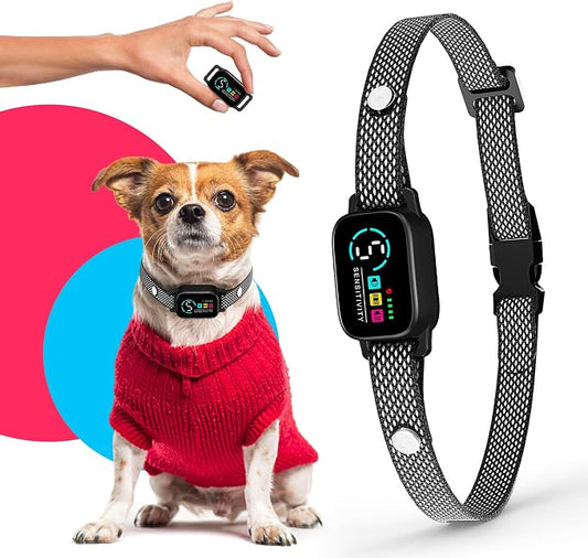 Bark Collar for Small Dogs 8-40 Ibs - No Shock Anti Barking Collar with Al Chip - 3 Modes & 5 Sensitivity Levels - Waterproof, Rechargeable, Magnetic Charging - Humane, Effective Training (Black)