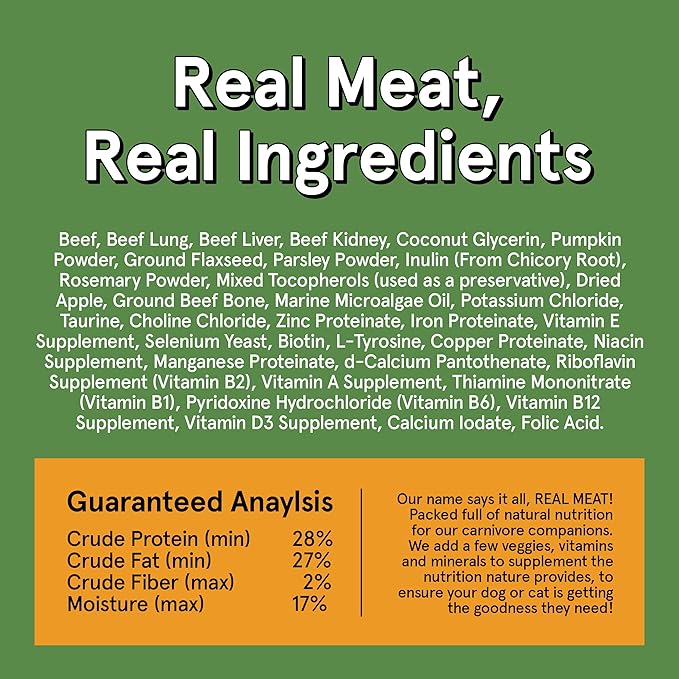 Real Meat Air Dried Cat Food & Dog Food w/ Real Beef - 3.5lbs of USA-Crafted Grain-Free Dry Dog & Cat Food Sourced from Hormone-Free, Free-Range, Grass-Fed Beef - All Natural, High Protein Pet Food
