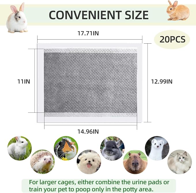 kathson Rabbit Pee Pads,Disposable Bunny Diapers Cage Liners,Super Absorbent Pet Toilet Training Pads for Guinea Pig,Hedgehogs,Hamsters,Chinchillas,Cats and Small Animals