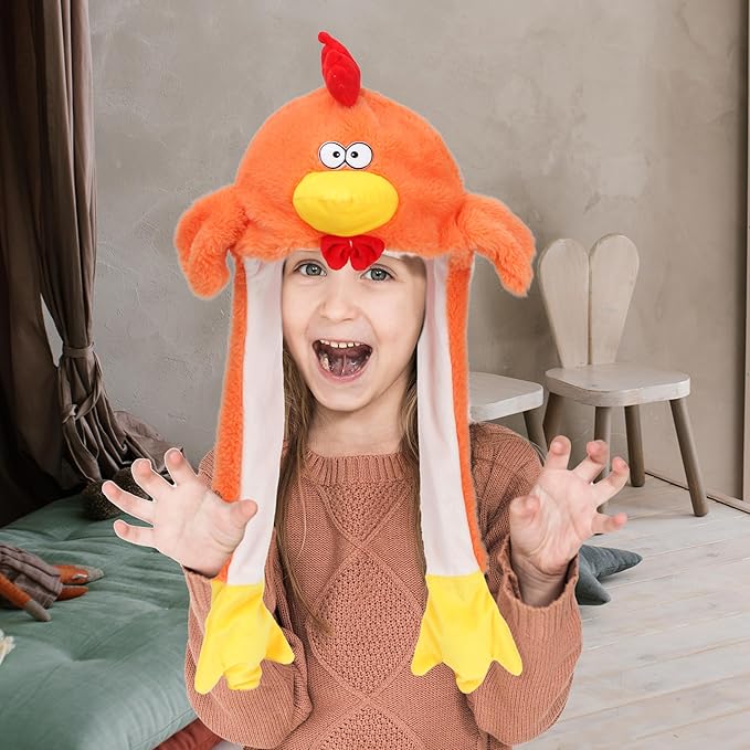 Bubblepompom Animal Hat with Ears Moving Jumping Pop Up Beating Hat Plush Holiday Cosplay Dress Up Funny Gift for Kids