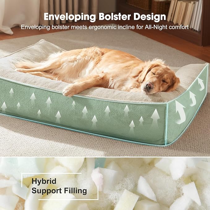 FURTIME Orthopedic Dog Beds Large Sized Dog, Extra Thick Supportive Comfort Pet Sofa, Ergonomic Slant Dog Couch Bed with Removable Washable Cover, Ultra Soft Surface & Non-Slip Bottom, Beige, 38"