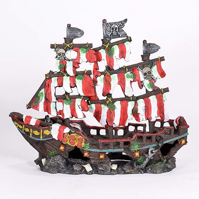 Penn-Plax Deco-Replicas Striped Sail Shipwreck Aquarium Decoration – Safe for Freshwater and Saltwater Fish Tanks – Large – 2 Pieces
