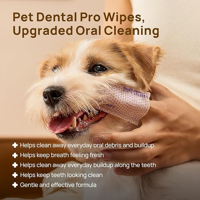 HICC PET Pro Dog Teeth Cleaning Finger Wipes for Dogs & Cats, No-Rinse Daily Oral Care Wipes, Soft Textured Finger Wipes for Teeth & Gum Cleaning, Dog Toothbrush Alternative, 50 Count, Unscented