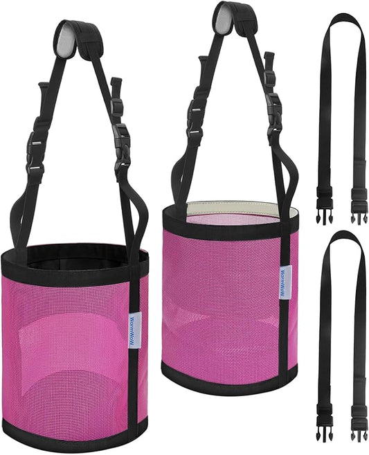 Horse Feed Bag Pack of 2 (Reinforced Bottom Edging), Feed Bags for Horses with Ventilation Mesh, Comfort Nose Pad Neck Pad, Adjustable Strap, Spill Proof Design for Feeding Grain, Supplements