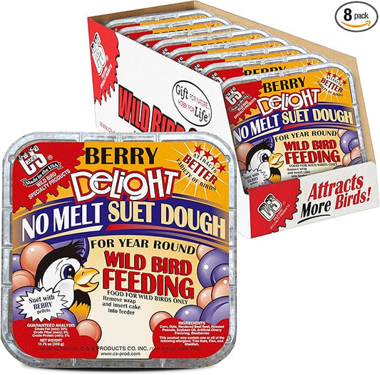 C&S Berry Delight No Melt Suet Dough, Suet Cakes for Wild Birds Including Robins, Blue Jays, Bluebirds, Tanagers, Thrushes and More, 11.75 Ounces, Pack of 8