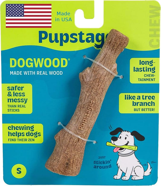 Pupstages Dogwood Dog Chew Toy, Made in the USA – Real-Wood Blend, Natural Flavor & Texture, Moderate Chewers, Small, 5.4"
