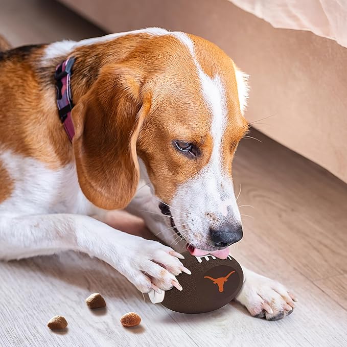 Pets First NCAA Texas Longhorns Football Treat Dispensing Toy for Dogs and Cats, Rubber Ball Pet Toy, Interactive Fun Doggie Treat Toy, Natural Rubber Feeding Toy (TX-3622)