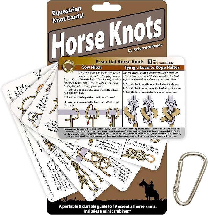 ReferenceReady Horse Knot Cards: Guide to 19 Pack and Trail Riding Knots | Guide to best training & trail horse riding knots. Accessory for barn essentials. Great for equine camps, equestrian gifts.