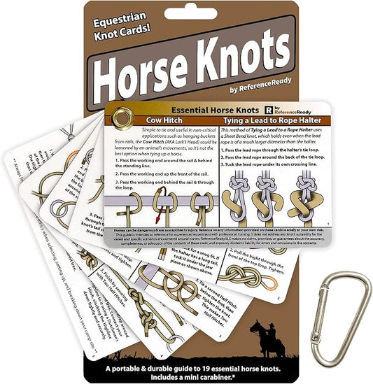 ReferenceReady Horse Knot Cards: Guide to 19 Pack and Trail Riding Knots | Guide to best training & trail horse riding knots. Accessory for barn essentials. Great for equine camps, equestrian gifts.