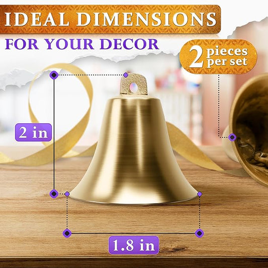 2 Pcs Bells for Door Knob – Hanging Bell for Door Opening 2″ × 1.8″ Vintage Brass with Hanging Loop, Clear Ringing Sound for Home Entry, Office & Shopkeepers – Small Bell for Crafts & Holiday Decor