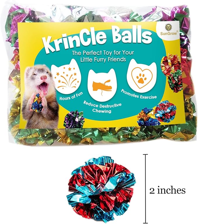 SunGrow Ferret Mylar Crinkle Balls, for Exercise to Keep Fit, Lightweight, Multicolor Shiny Foil with Crinkly Sound for Indoor Pet (12 pcs)