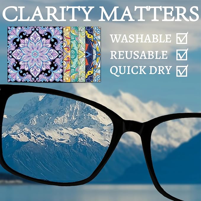 CREATCABIN 6Pcs Glasses Cleaning Cloth Microfiber Cleaning Cloths Multicolor Floral Glasses Cleaner Wipes Soft Microfiber Reusable for Eyeglasses Camera Lens Laptops Screens Phone 6 x 6 Inch Mantra