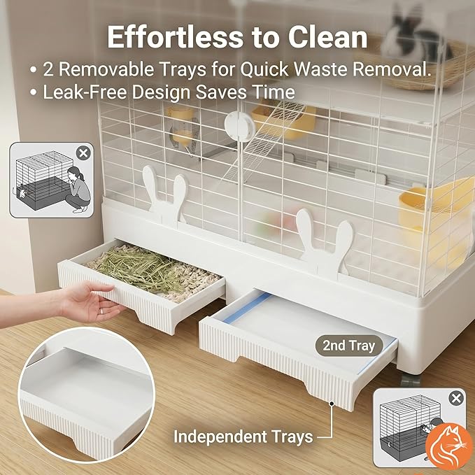 Oneluck Rabbit Cage Indoor,Loft Bunny Hutch with Urine-Proof wall,Leak-Proof Trays, Wheels 28.7" L x 18.1" W x 25.6" H for Rabbits Chinchillas, Guinea Pig and Small Animal (Small, Opaque)
