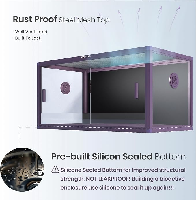 Phailozoo 50 Gallon Reptile Enclosure, Colorful Aluminum Frames Reptile Tank Assemble Within 6 Steps, Rust Proof Mesh Top for Air Circulation & Light Penetration, Dual Grommets for Multiple Wire Use