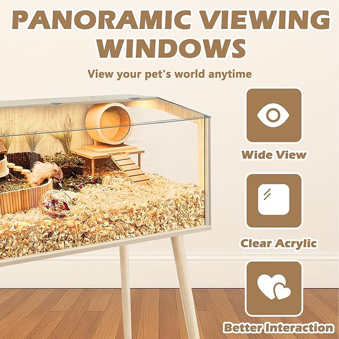 PROLEE Hamster Cage with Legs, Guinea Pig Cages Chew Proof, Hamster House, Hamster Cages and Habitats, Small Animal Cage, 40" L x 20" W x 47.5" H