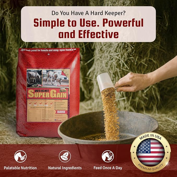 Horse Guard Super Weight Gain 40 lb – 3-in-1 Horse Weight Gain Supplement with Full-Fat Soy, Probiotics & Vitamins – Supports Digestion, Coat & Muscle Health – 80 Servings