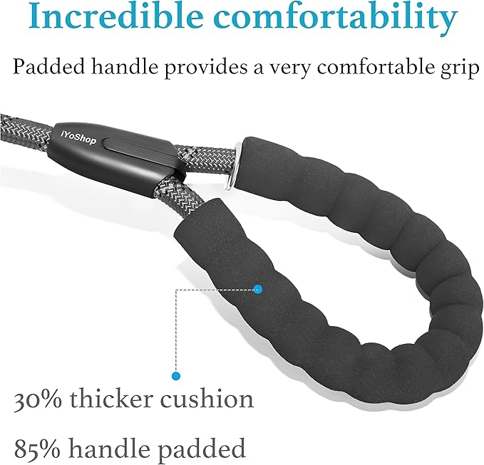 iYoShop Dual Dog Leash - 360° Swivel, No Tangle Walking Leash with Shock Absorbing Bungee for Two Dogs (Large, 25-150 lbs, Grey)