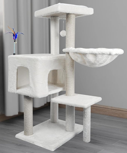 AIWIKIDE Cat Tree Has Scratching Toy with A Ball Activity Centre Cat Tower Furniture Jute-Covered Scratching Posts (Beige, 36.6'')