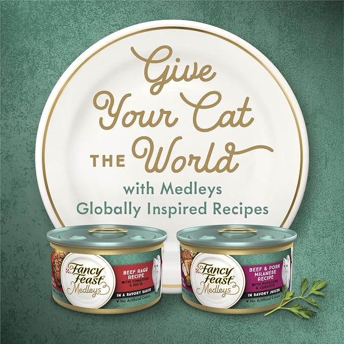 Fancy Feast Purina Medleys in Gravy Beef Ragu Recipe with Tomatoes and Pasta in a Savory Sauce - 3 oz. Cans,(Pack of 48)