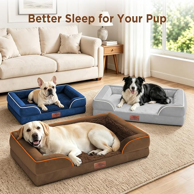 Comfort Expression Orthopedic Dog Beds for Large Sized Dog with Bolster | Waterproof Dog Couch Bed with Washable Cover & Non-Slip Bottom, Supportive Egg Crate Foam Large Pet Bed, 38x25 Inch