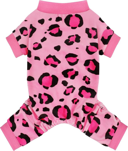 Paiaite Dog Pajamas Onesie: Comfortable Four-Legged Apparel for Small, Medium, & Large Dogs, Polyester Material for Comfort, Wrinkle Resistance, Moisture Wicking, and Stretchiness Pink Leopard 4XL