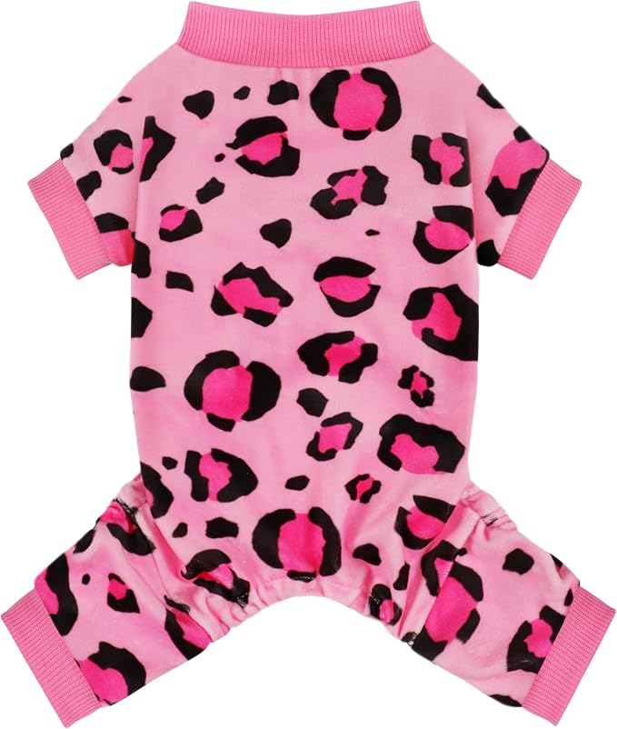 Paiaite Dog Pajamas Onesie: Comfortable Four-Legged Apparel for Small, Medium, & Large Dogs, Polyester Material for Comfort, Wrinkle Resistance, Moisture Wicking, and Stretchiness Pink Leopard XL