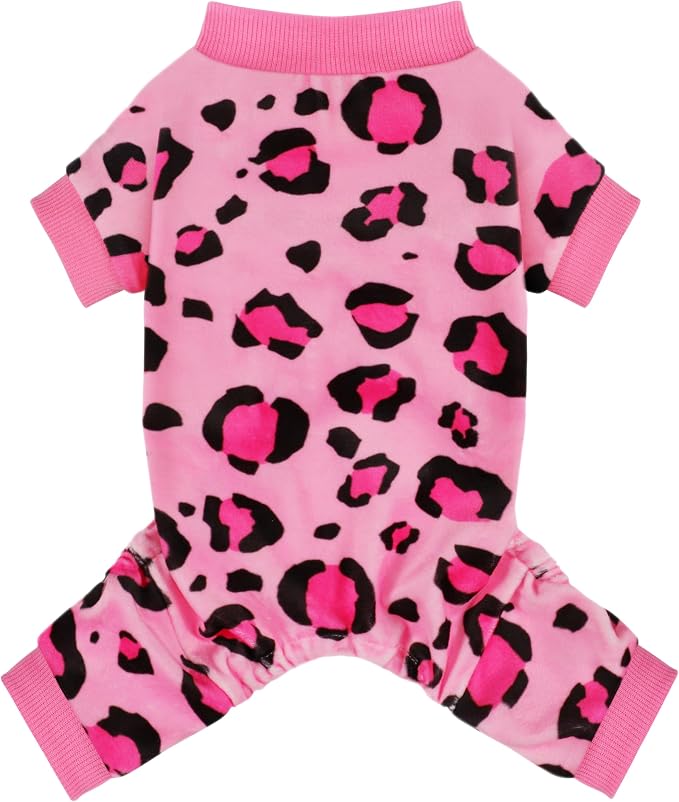 Paiaite Dog Pajamas Onesie: Comfortable Four-Legged Apparel for Small, Medium, & Large Dogs, Polyester Material for Comfort, Wrinkle Resistance, Moisture Wicking, and Stretchiness Pink Leopard L