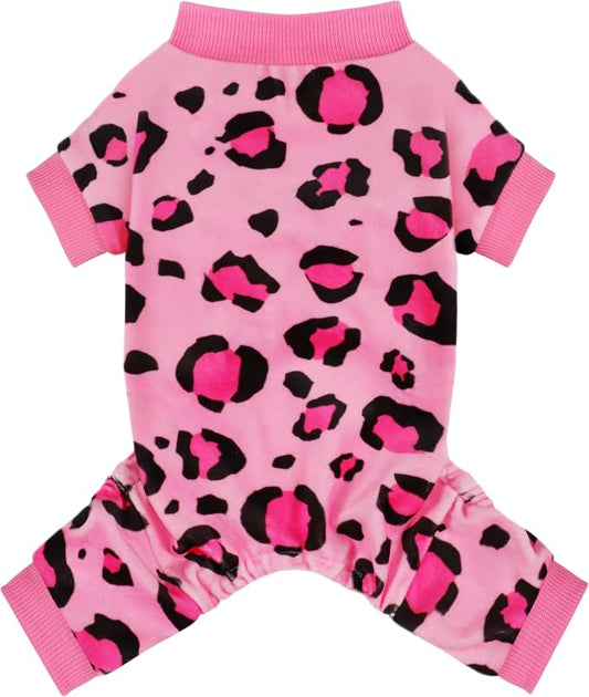 Paiaite Dog Pajamas Onesie: Comfortable Four-Legged Apparel for Small, Medium, & Large Dogs, Polyester Material for Comfort, Wrinkle Resistance, Moisture Wicking, and Stretchiness Pink Leopard L