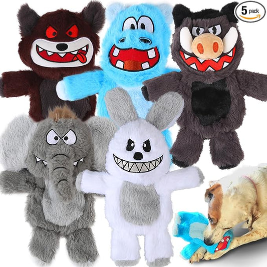 Bzonsmart 5-Pack Dog Squeaky Toys. Tough Plush Crinkle Toys for Small Medium Large Dogs. Interactive Dog Toys to Keep Them Busy. Soft chew Toys for All Dogs and Teething Playing Training