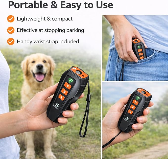 Dog Anti Barking Device - Portable Ultrasonic Dog Bark Deterrent with Rechargeable 1200mAh Battery, Waterproof, 50ft Coverage & 20-Hour Battery Life - Dog Barking Stopper Suitable for All Dogs