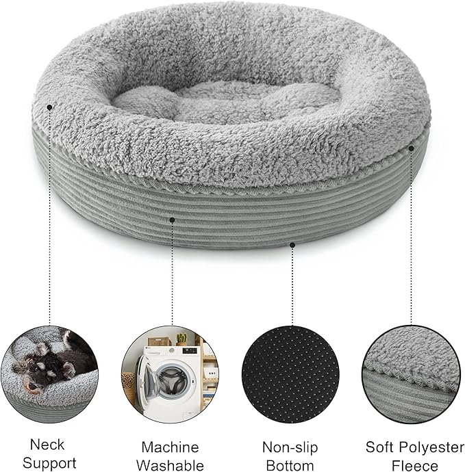 Love's cabin Round Donut Cat and Dog Cushion Bed, 25in Pet Bed for Small or Medium Dogs, Anti-Slip & Water-Resistant Bottom, Soft Durable Fabric Pet Beds, Washable Calming Cat Bed Stripe