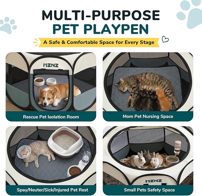 Dog Cat Playpen with Pee Pad, Portable Puppy Pet Crate Indoors for Small/Medium Dogs Cats Rabbits, Foldable Dog Cage Enclosure for Outdoor, Pop Up Dogs Tent Kennel with Carrying Case, Grey