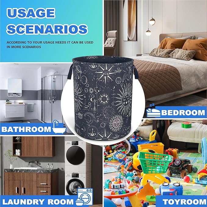 Universe Sun Planet Moon Laundry Basket Stars Celestial Oxford Cloth Laundry Hamper With Handle Foldable Portable Clothes Storage Basket 18.9 X 16.5 Inch Storage Bag For Laundry Room/Bathroom/Bedroom