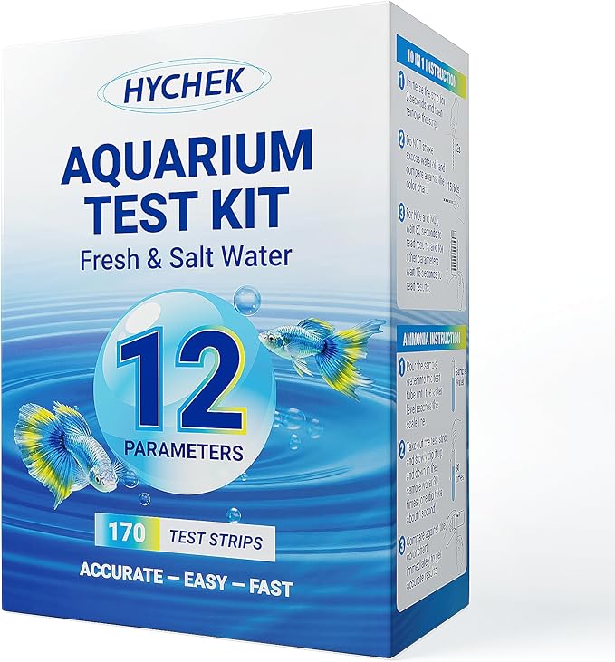 12 in 1 Accurate Aquarium Test Strips - 170 Strips | Fish Tank Aquariums Water Test Kit | Fresh & Salt Water Testing Kit | Includes Ammonia, Phosphate Strips and More.
