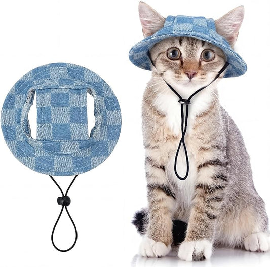 QBLEEV Cat Hats for Cats Only, Sphynx Hat with Ear Hole, Summer Cowboy Hats | Breathable kitten headwear mini sun sombrero caps, pet chihuahua sunscreen baseball outdoor climbing cap for birthday party