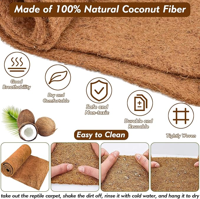 ZeeDix 3 Rolls Reptile Carpet, 24 x 48 inches Natural Coconut Fiber Liner Mat Flooring Accessories for Reptile Tank - Bearded Dragon Tortoise Lizard Turtle Snake Leopard Gecko Substrate Bedding