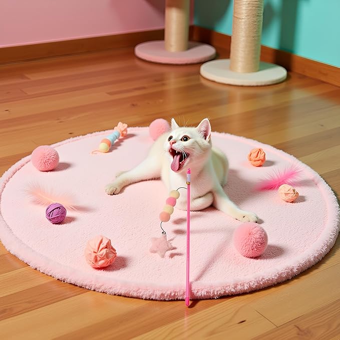 Pink Cat Stick Toy, Cat Teaser Wand Toys, Interactive Cat Toys, Elastic Rope Plush Ball Star Pendant Bite Comfortable Grip, Indoor Kitten Wand Mice and Animals