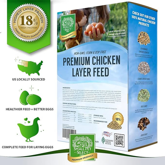 Small Pet Select Chicken Layer Feed Pellets, Food for Chickens and Laying Hens, Poultry and Waterfowl, High Protein and Omega 3, Corn and Soy Free, Non-GMO, 20 lb